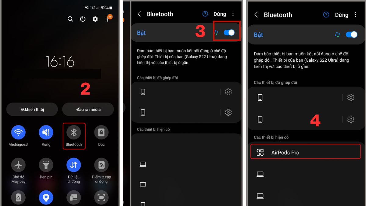 Bật Bluetooth và kết nối tai nghe không dây