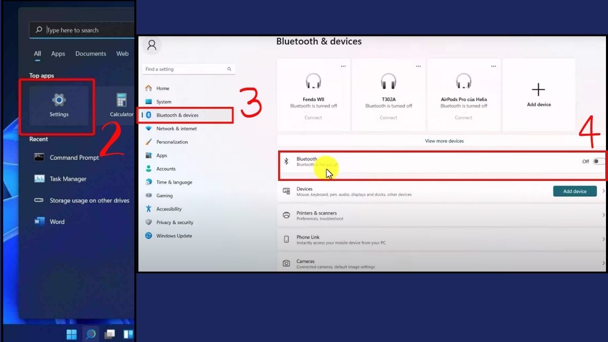 Mở cài đặt Bluetooth trên máy tính