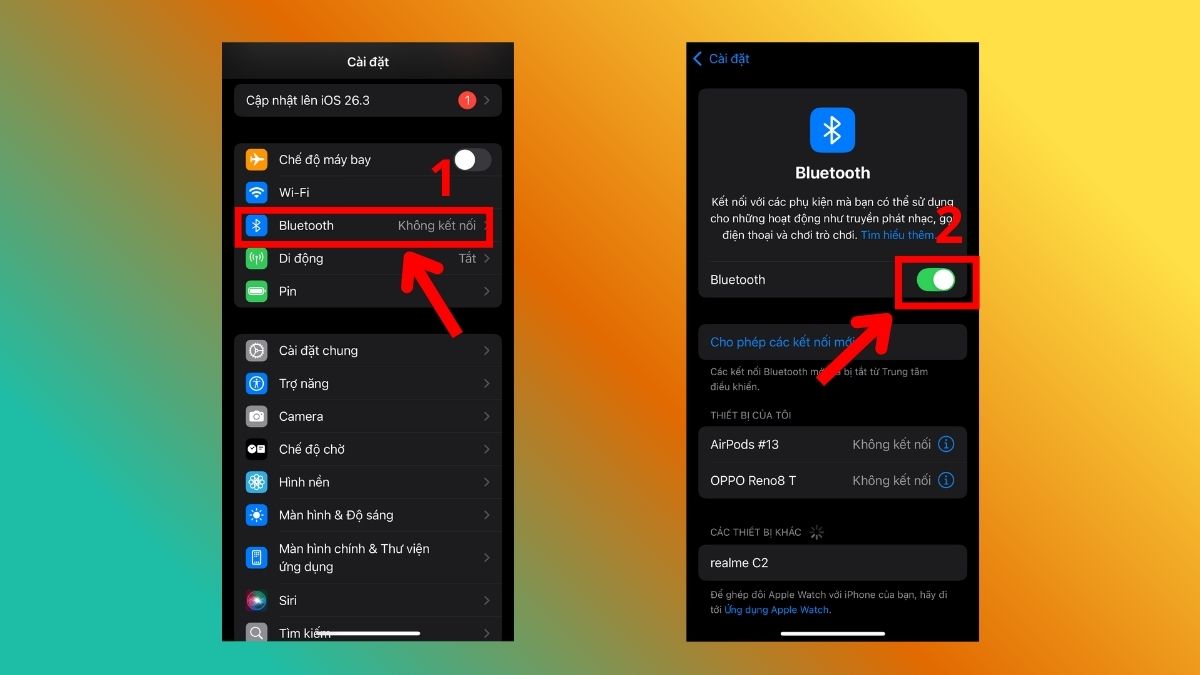 Bật Bluetooth trong phần Cài đặt