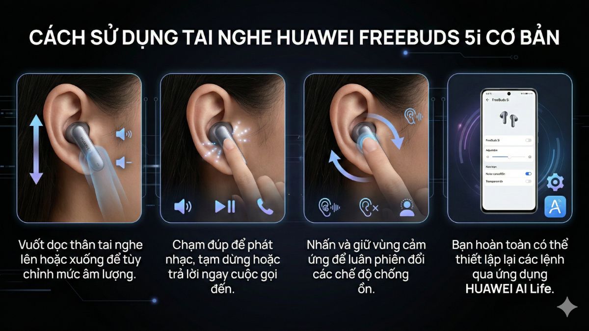 Hướng dẫn thao tác trên tai nghe HUAWEI FreeBuds 5i