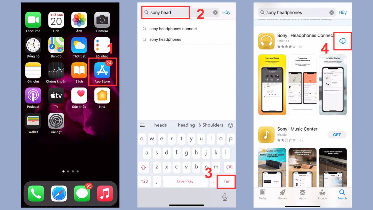 Thao tác và cài đặt ứng dụng Sony Headphones Connect