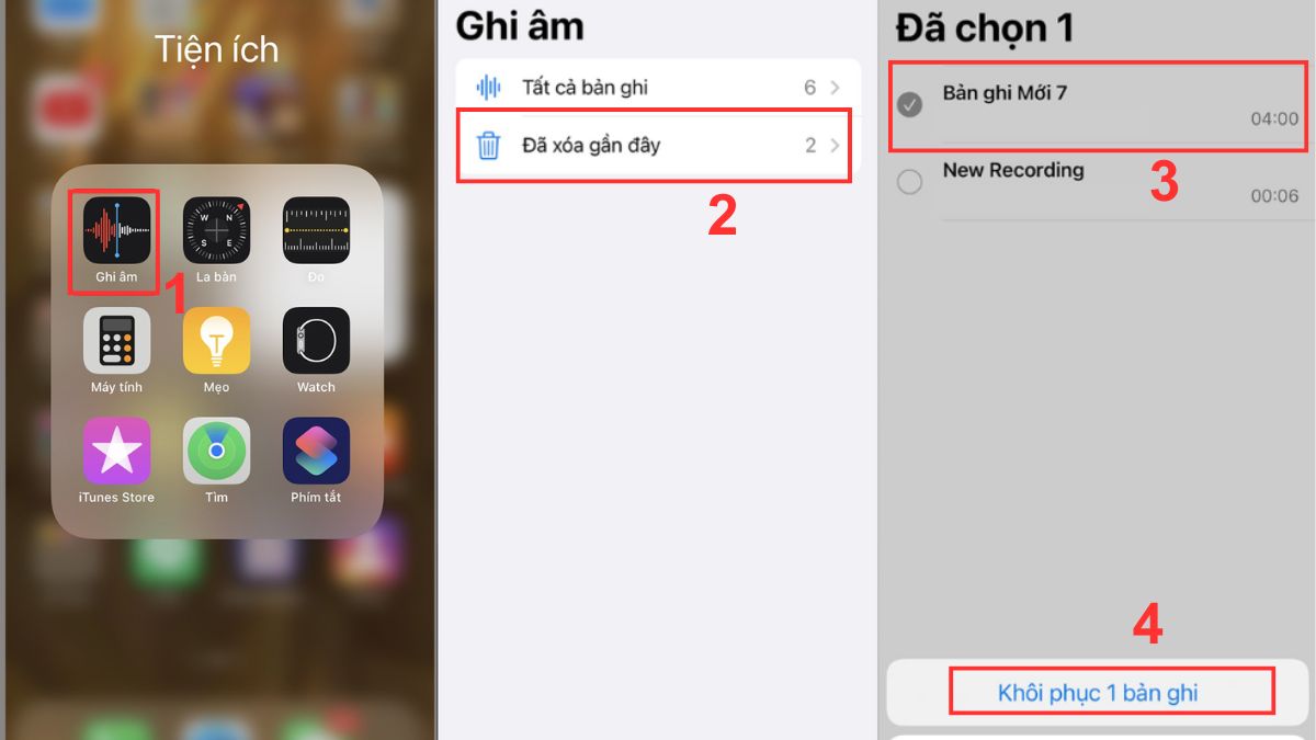 Thực hiện khôi phục bản ghi âm trên iPhone