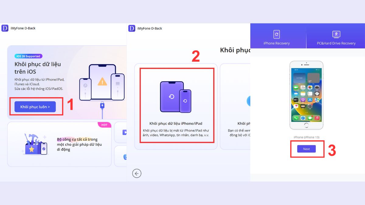 Khôi phục bằng ứng dụng iMyFone