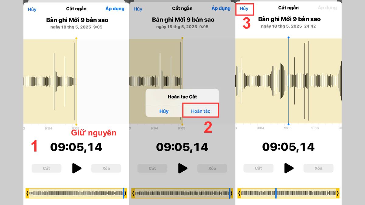 Giữ nguyên đoạn chỉnh sửa và không lưu bản ghi âm
