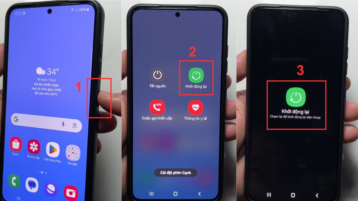Khởi động lại điện thoại Samsung bằng nút nguồn
