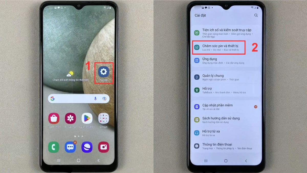 Tìm đến mục Chăm sóc pin và thiết bị