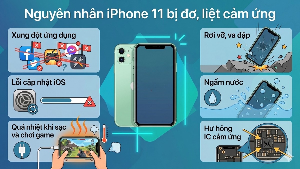 Nguyên nhân iPhone 11 bị đơ, liệt cảm ứng