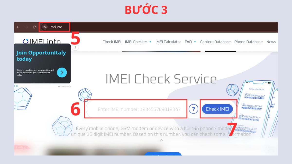 Nhập mã IMEI trên website