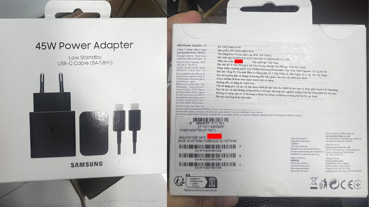 Kiểm tra sạc Samsung chính hãng qua bao bì