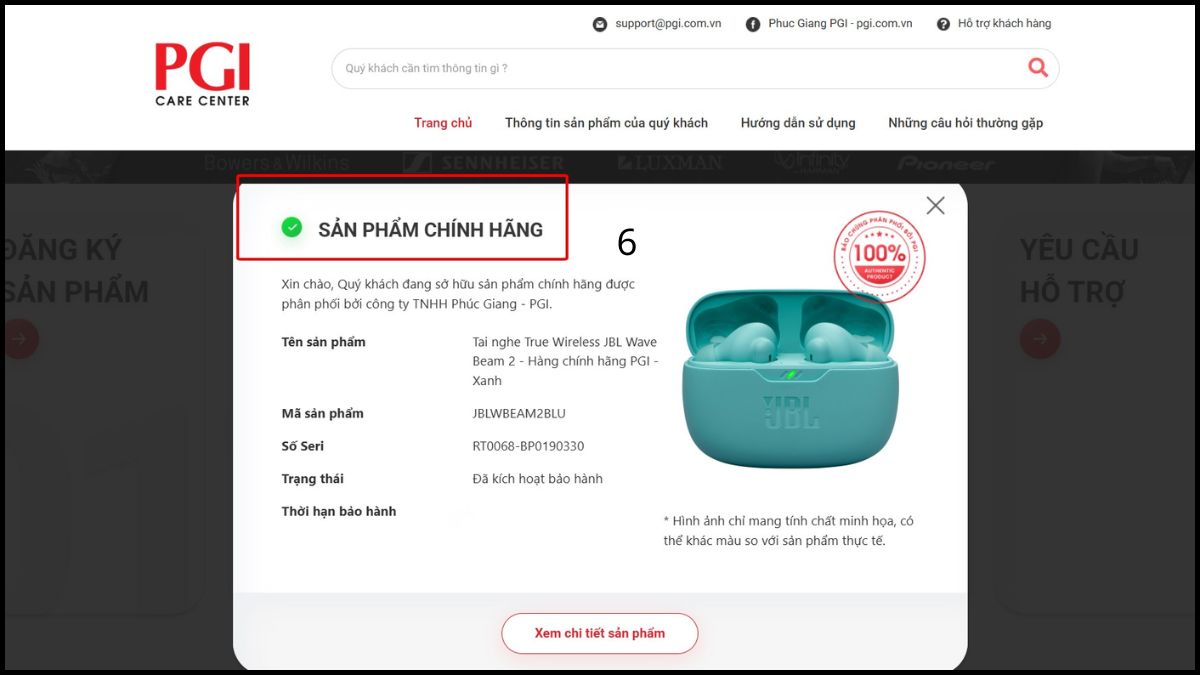 Trang web trả lại kết quả sản phẩm chính hãng