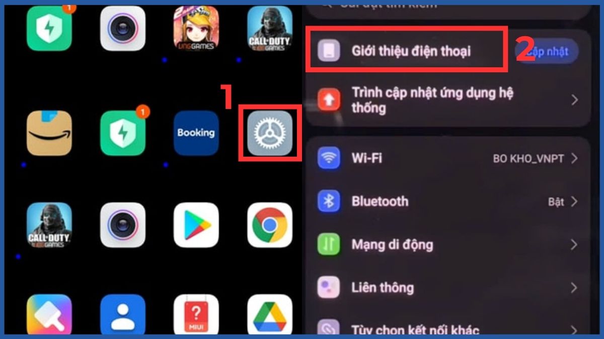 Tìm đến mục Giới thiệu điện thoại
