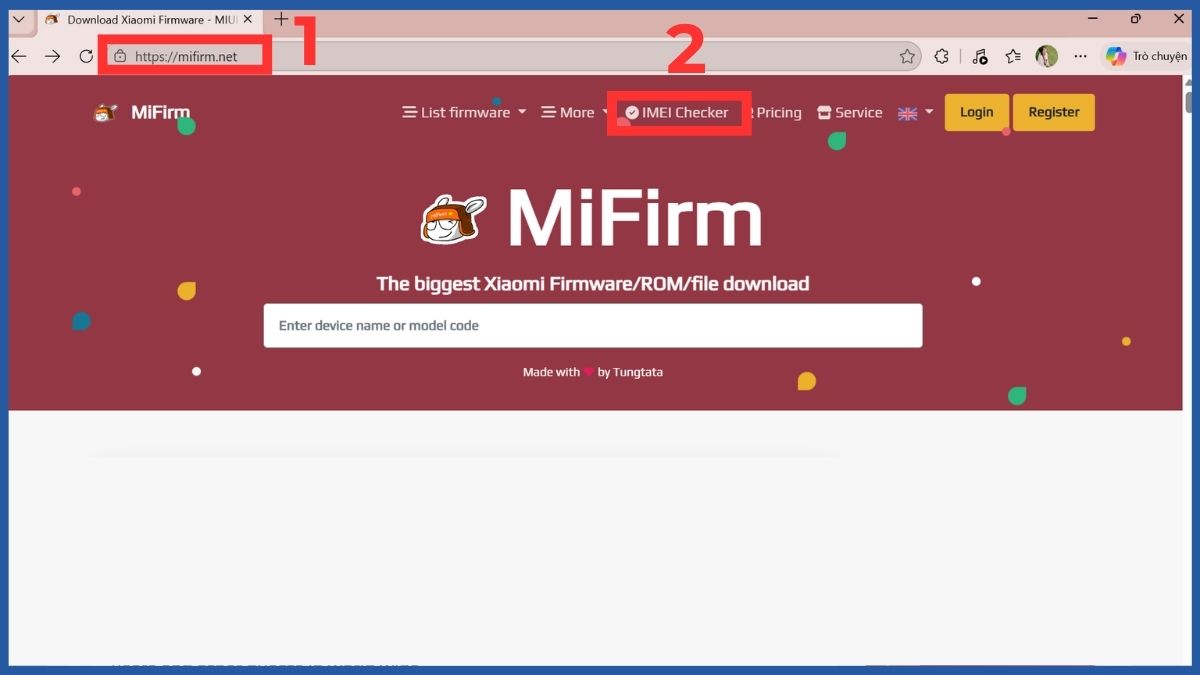 Truy cập website mifirm.net và chọn mục IMEI Checker