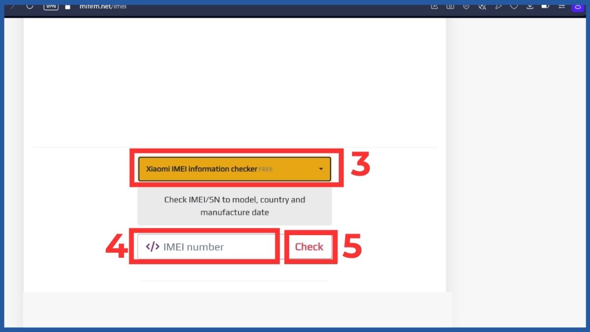 Chọn Xiaomi IMEI Information Checker và nhập số IMEI