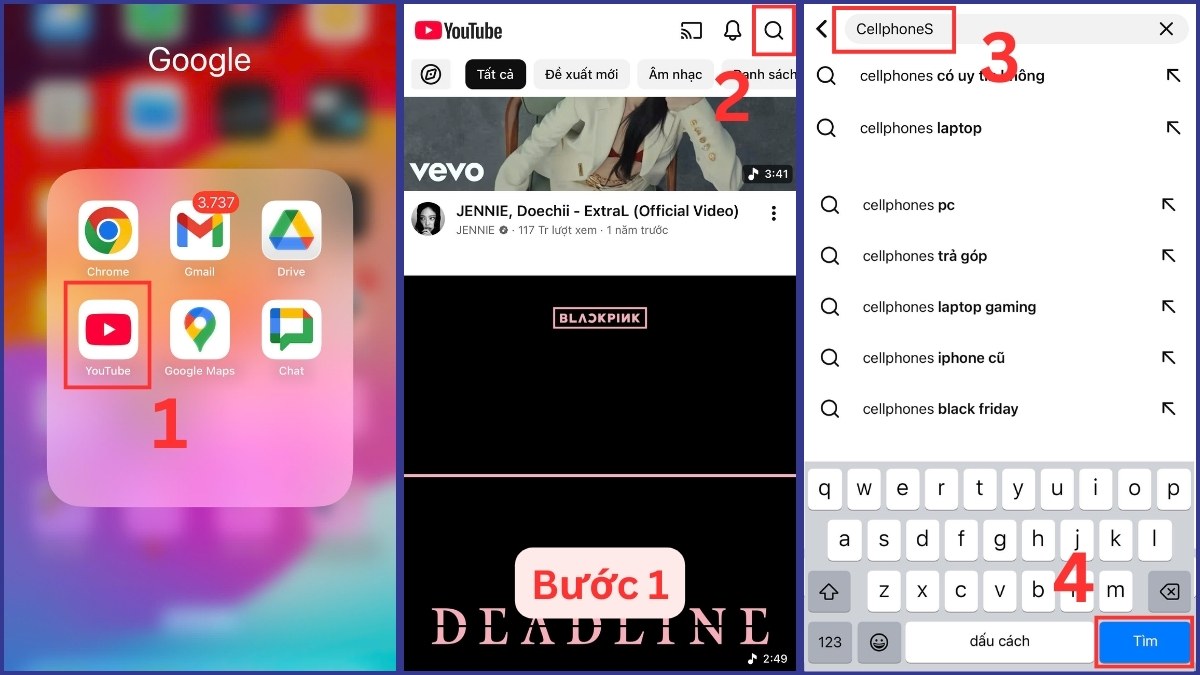 Tìm kiếm kênh Youtube trên điện thoại