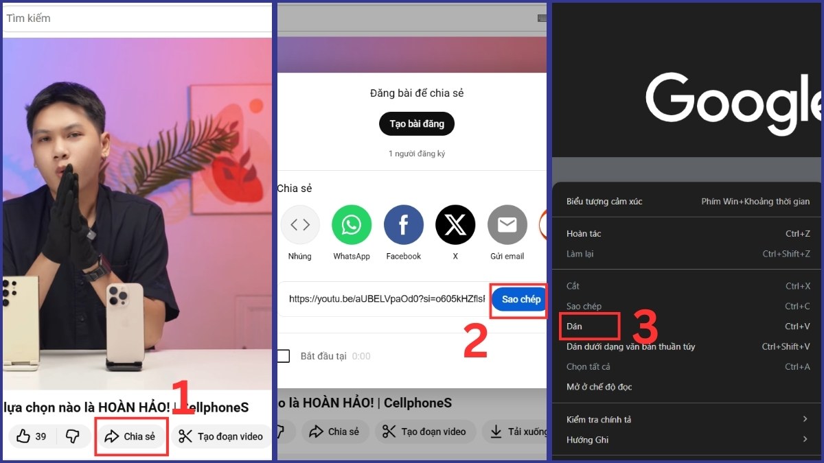 Sao chép và chia sẻ liên kết video trên máy tính