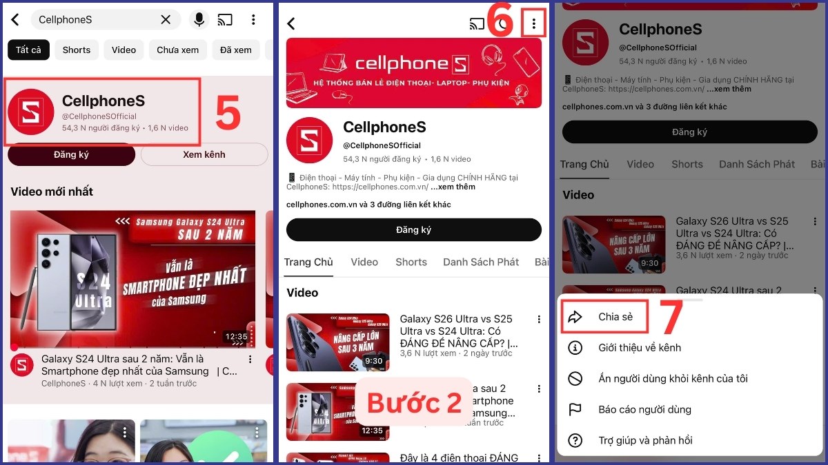 Tìm đến mục Chia sẻ kênh