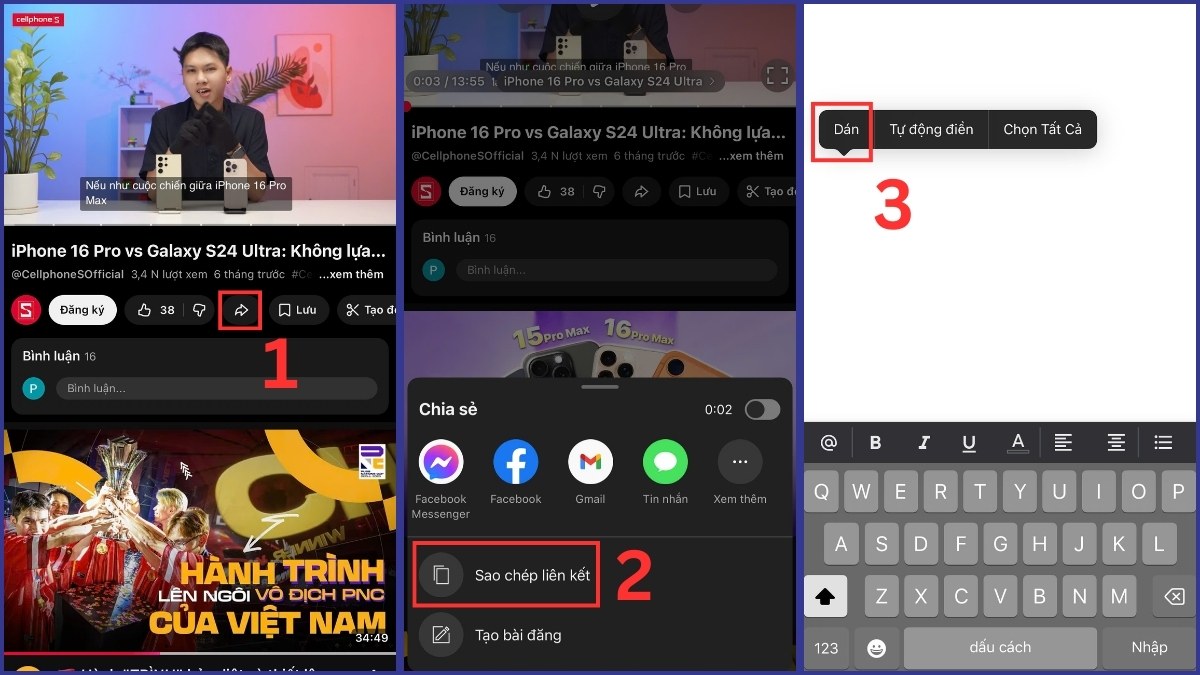 Sao chép và chia sẻ liên kết video trên điện thoại