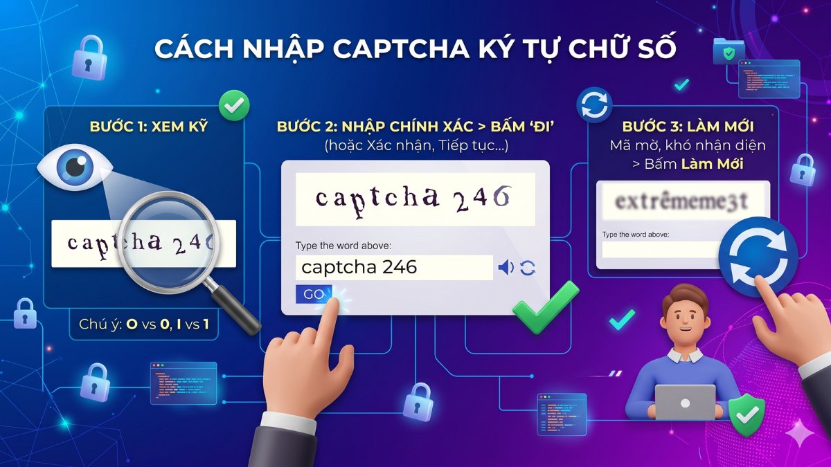 Cách nhập CAPTCHA dạng ký tự chữ số