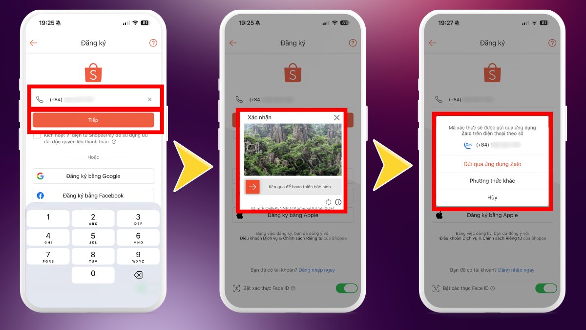 Nhập số điện thoại và chọn Tiếp