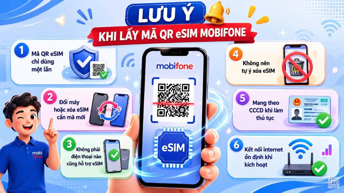 Một số lưu ý khi lấy và kích hoạt eSIM MobiFone bằng mã QR