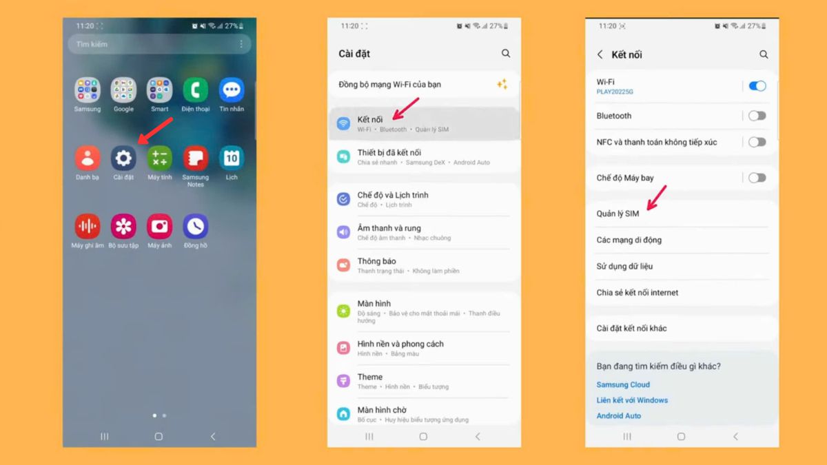 Mở Cài đặt và tìm đến Quản lý SIM