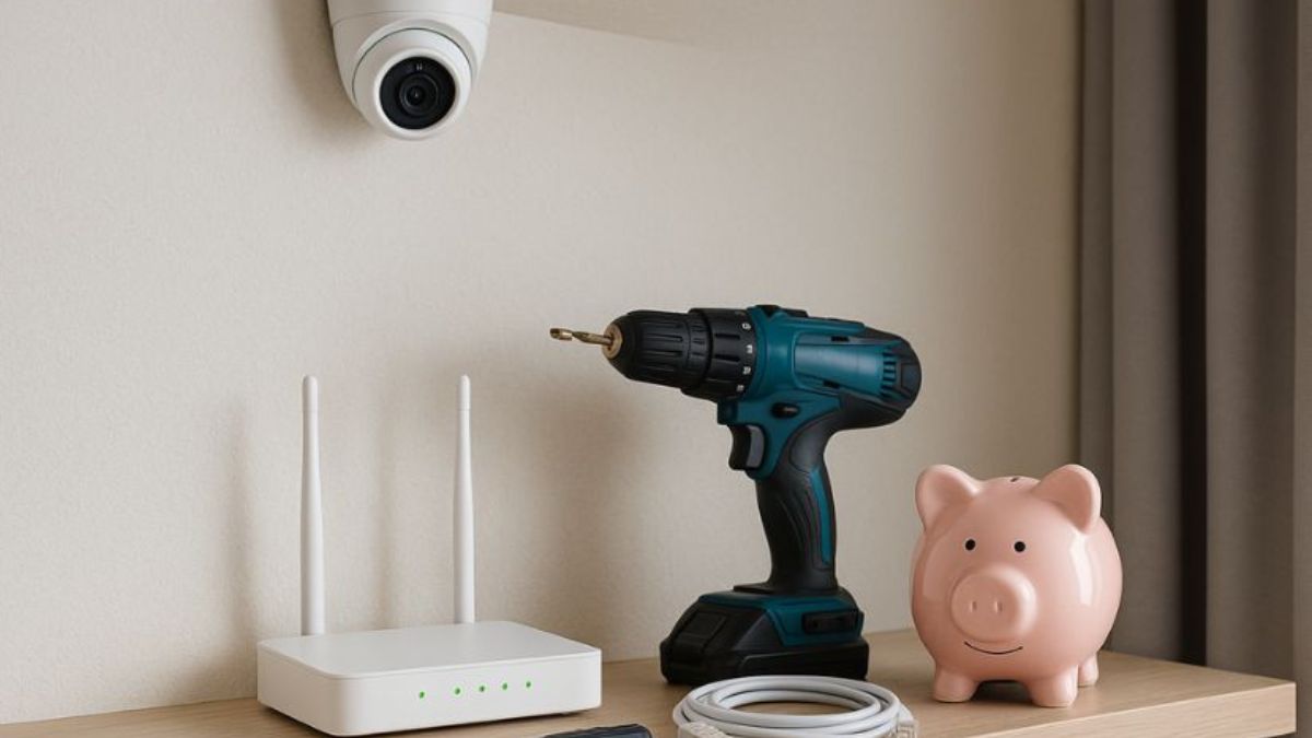 Chuẩn bị camera, khoan, ốc vít để gắn thiết bị giám sát