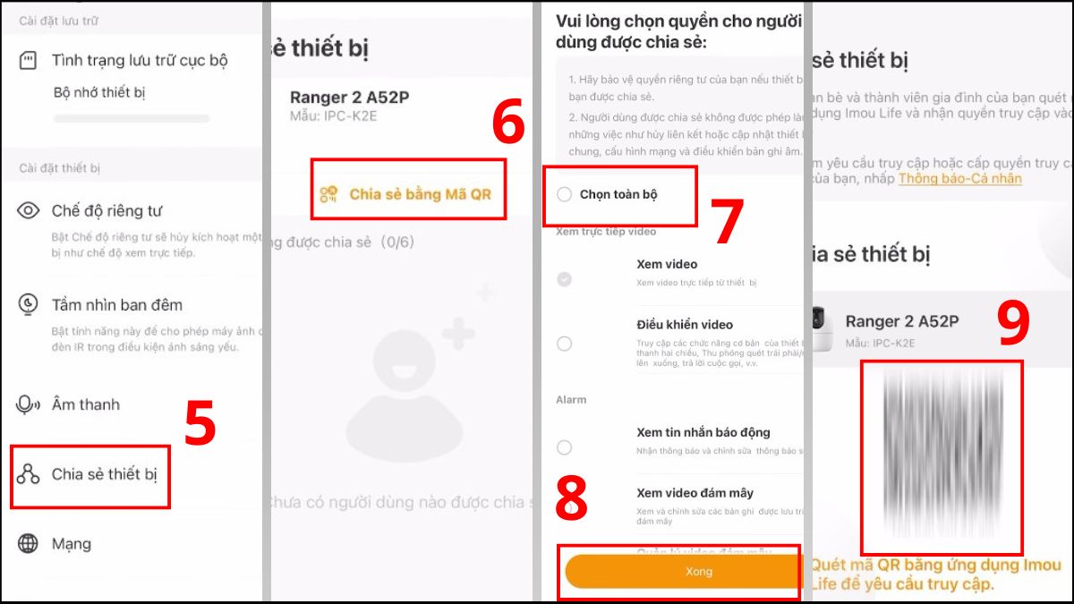 Thao tác chia sẻ thiết bị