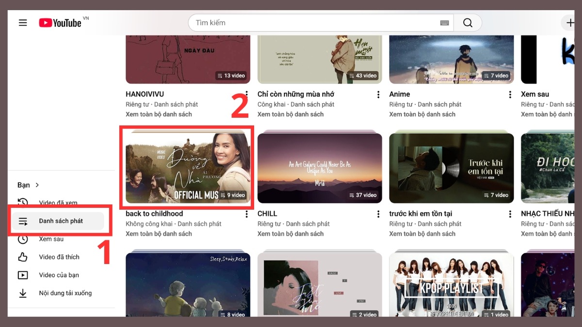 Nhấn chọn vào Danh sách phát