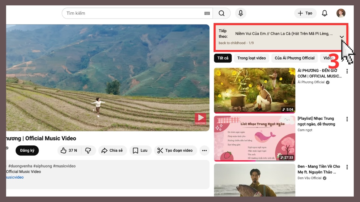 Tìm đúng danh sách phát và click vào dấu mũi tên