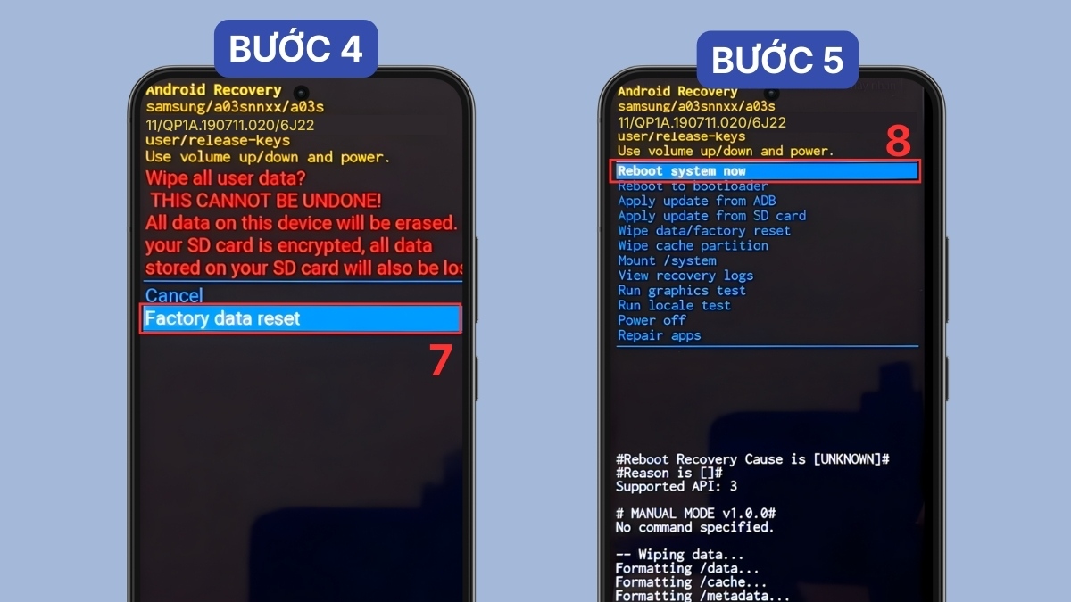 Chọn Factory data reset để xác nhận