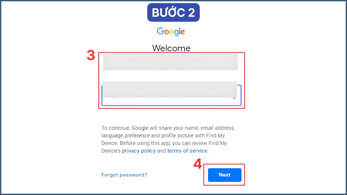 Nhập email và mật khẩu tài khoản Google
