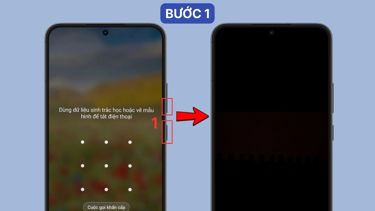 Giữ cùng lúc phím Nguồn và phím Giảm âm lượng