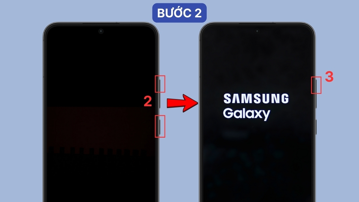 Nhấn giữ cùng lúc nút Nguồn và nút Tăng âm lượng để khởi động lại