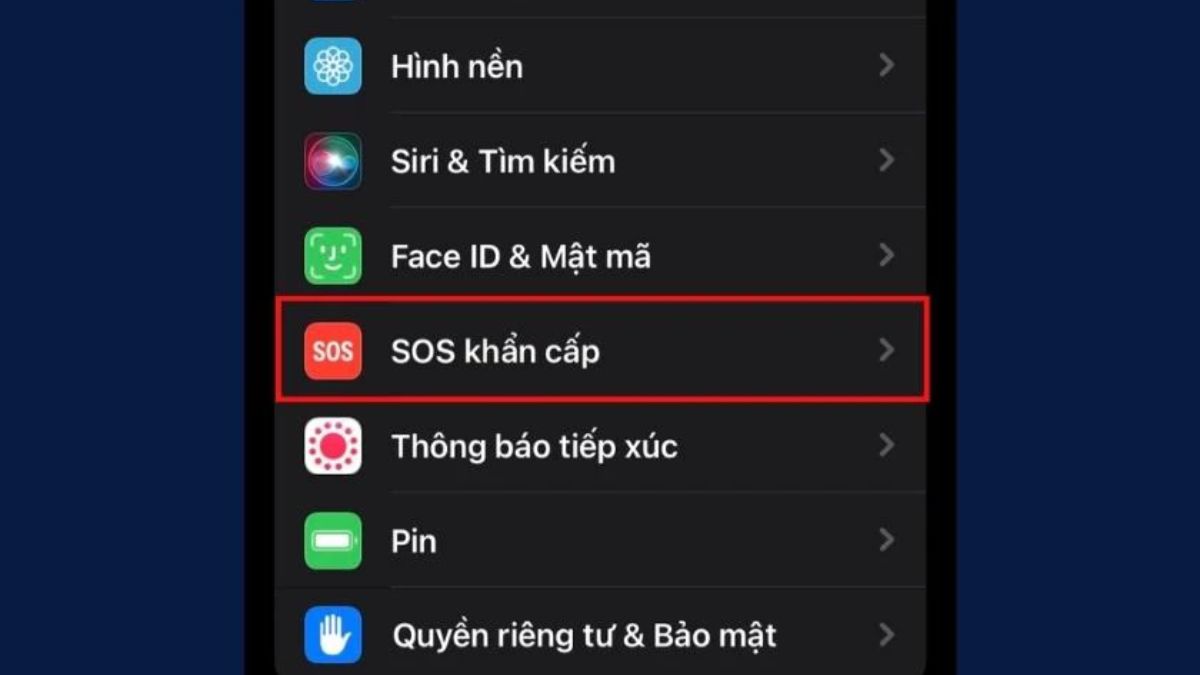 Mở cài đặt và tìm chọn mục “SOS khẩn cấp”