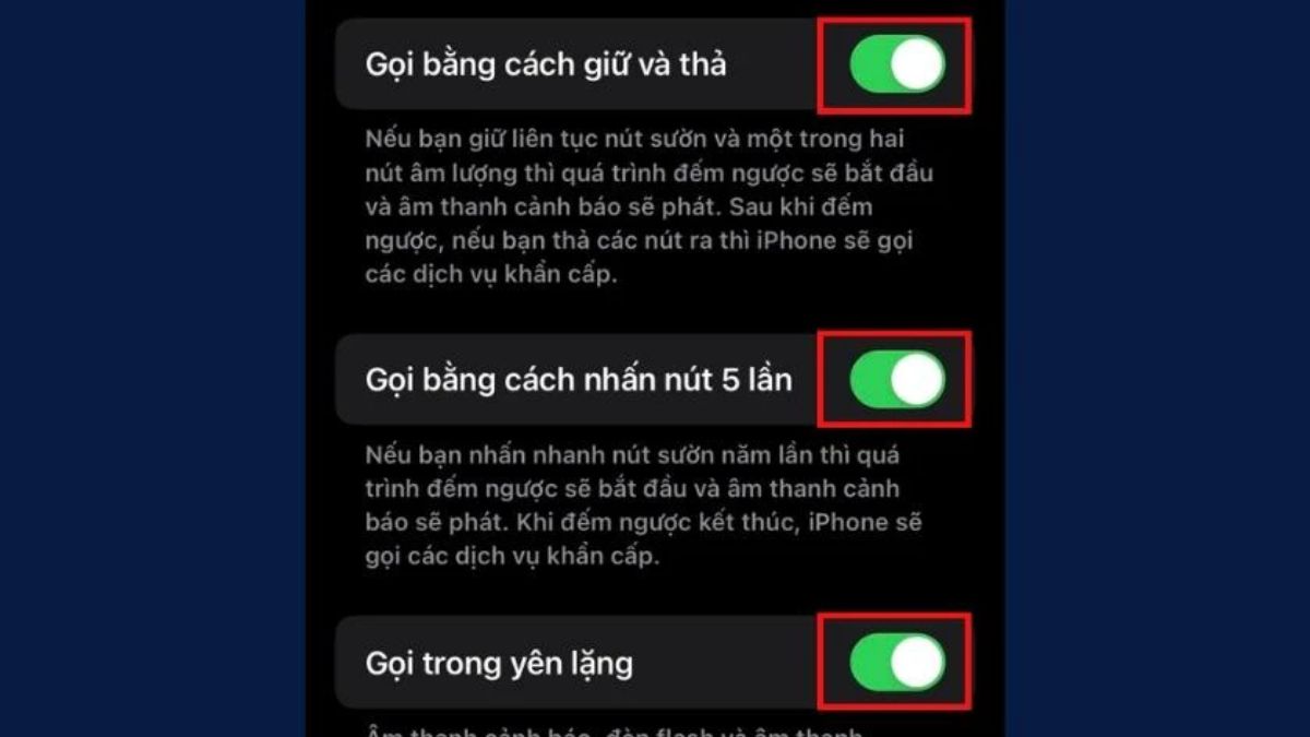 Bật một hoặc nhiều tùy chọn mà bạn muốn
