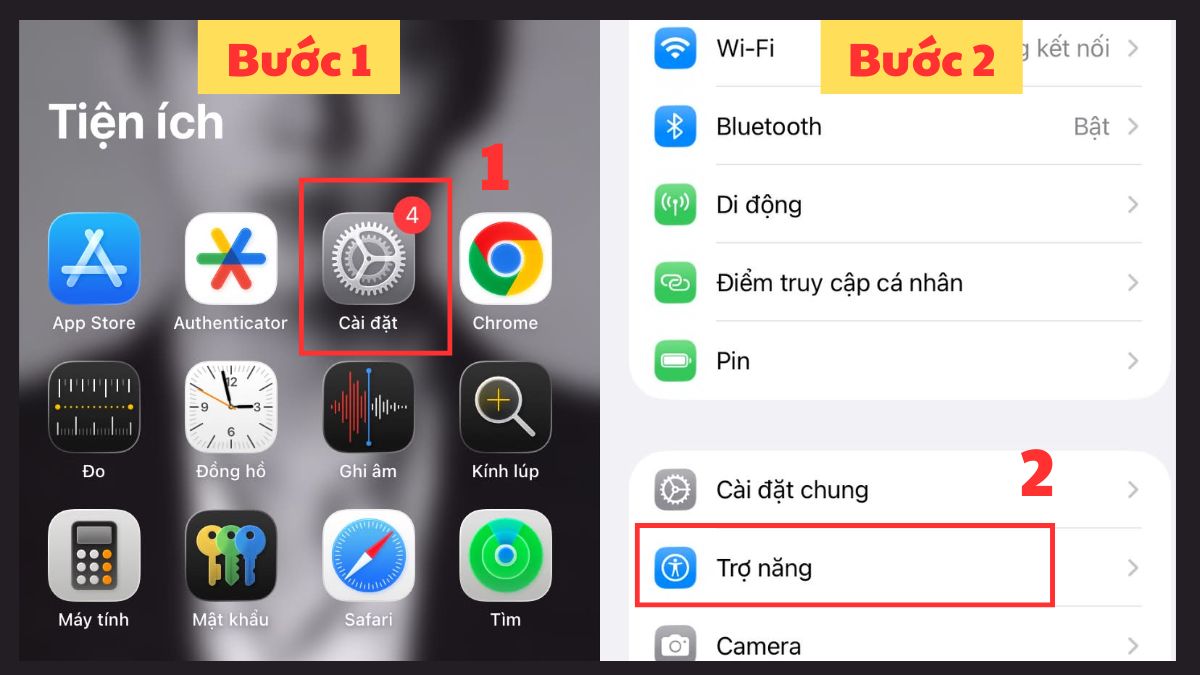 Tìm đến mục Trợ năng