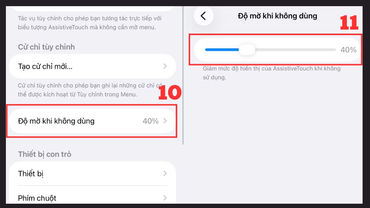 Tùy chỉnh độ mờ của nút home ảo