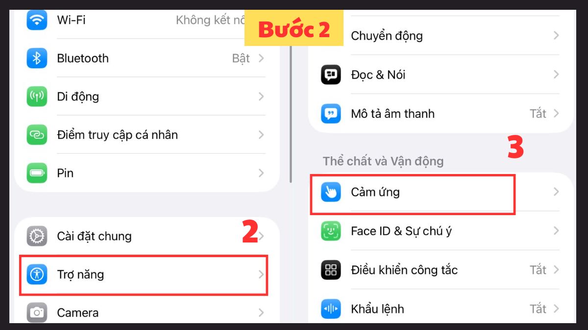 Tìm đến mục Cảm ứng
