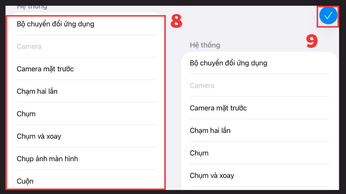 Thiết lập vị trí các biểu tượng và chọn Xong