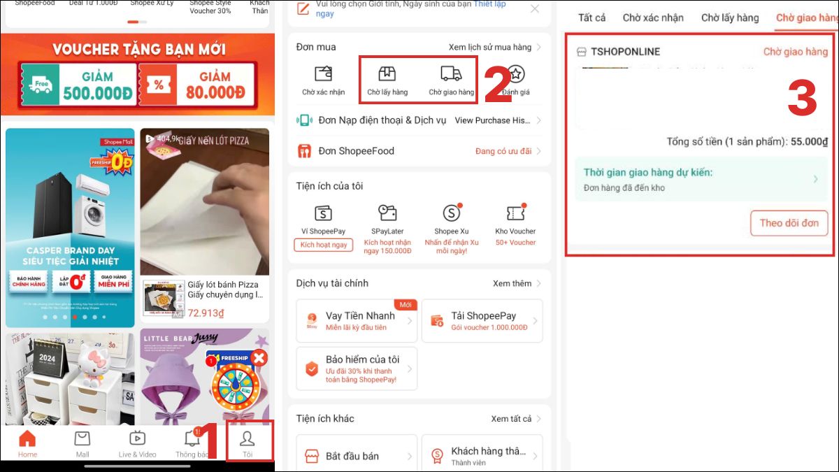 Thao tác xem đơn hàng đã đặt qua link YouTube