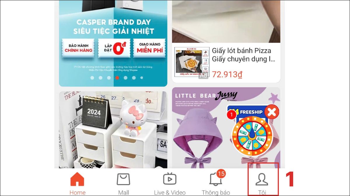Vào mục Tôi trên Shopee