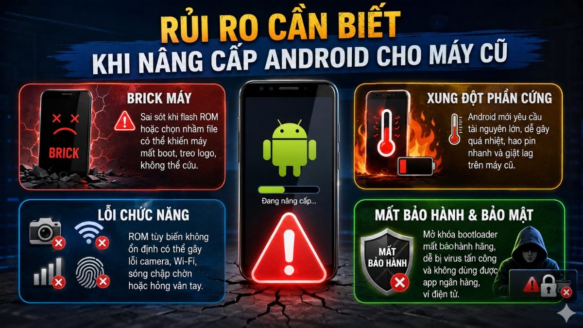 Rủi ro cần biết khi nâng cấp Android cho máy cũ