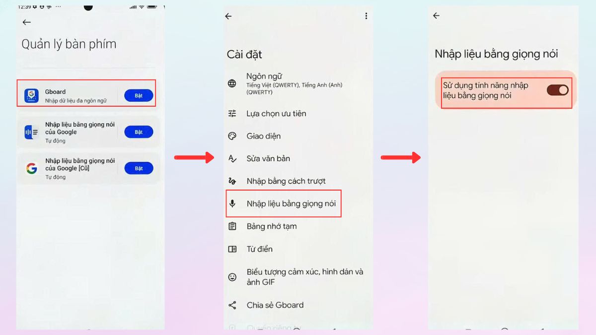 Bật Sử dụng tính năng nhập liệu bằng giọng nói