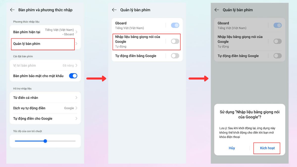Kích hoạt Nhập liệu bằng giọng nói của Google