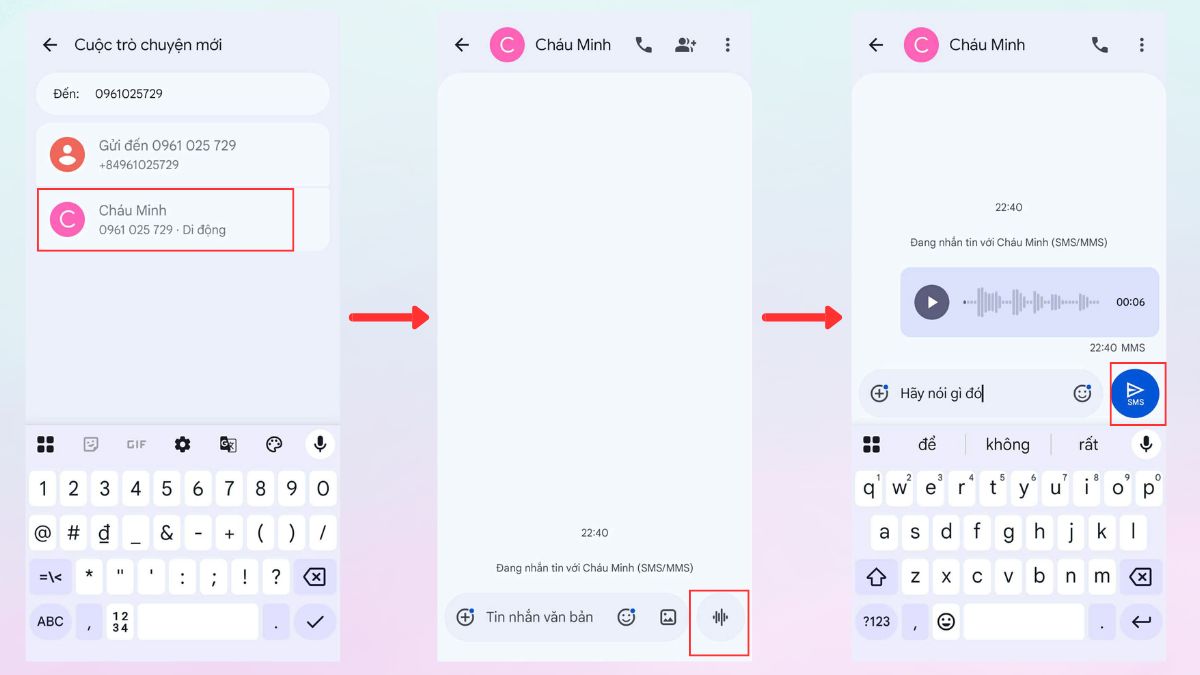 Chạm vào biểu tượng micro trong đoạn chat