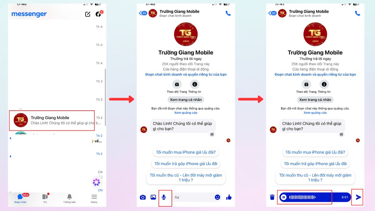 Cách viết tin nhắn bằng giọng nói trên Messenger