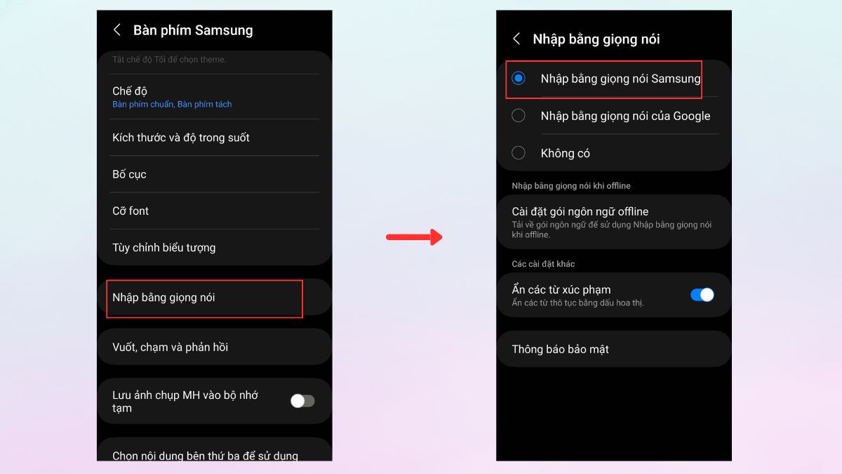 Bật tính năng Nhập bằng giọng nói Samsung
