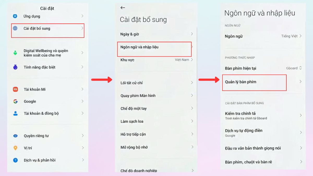 Vào mục Quản lý bàn phím