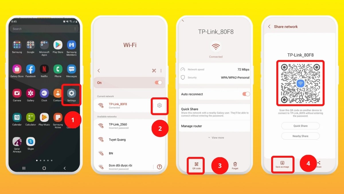 Vào mục Cài đặt và mục Connections rồi chọn WiFi