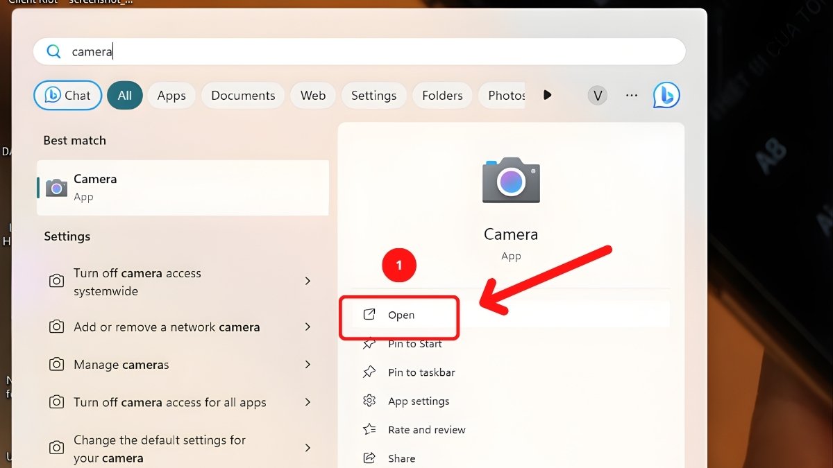 Mở ứng dụng Camera trên laptop Windows